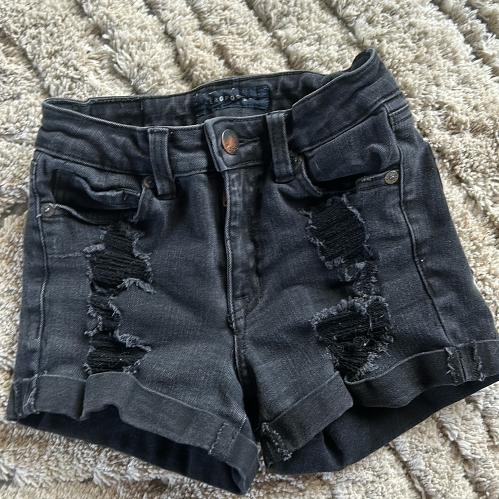 High rise midi denim shorts